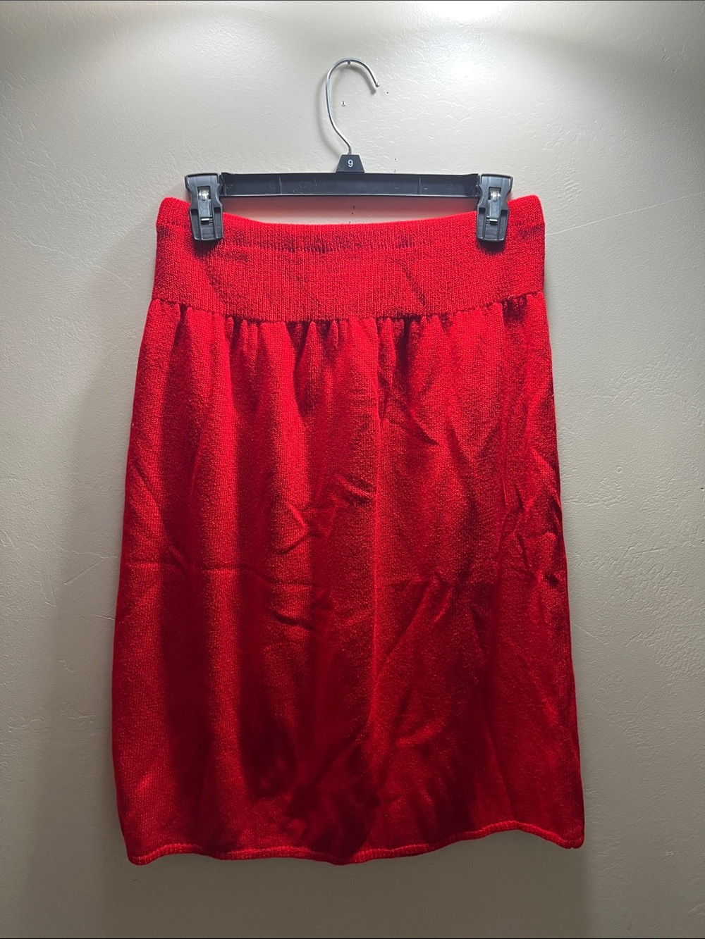Red Knit Midi Skirt